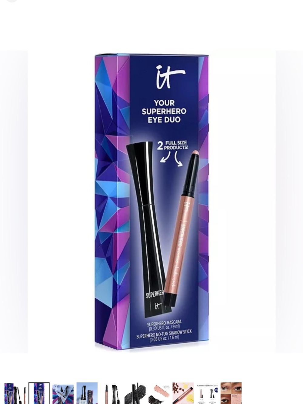It Cosmetics Superhero Mascara & Shadow StickGift Set Duo N Full Sizes NEW!